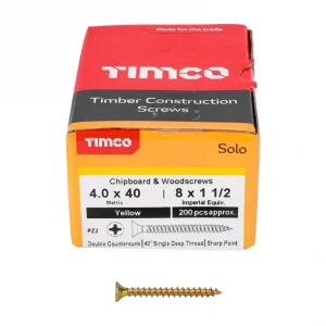Woodscrews - Timco Solo Yellow Passivated 4.0 x 40mm