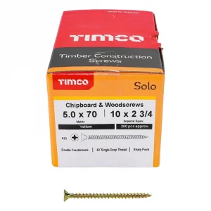 Timco Solo Double Countersunk Gold Woodscrews - 5.0 x 70
